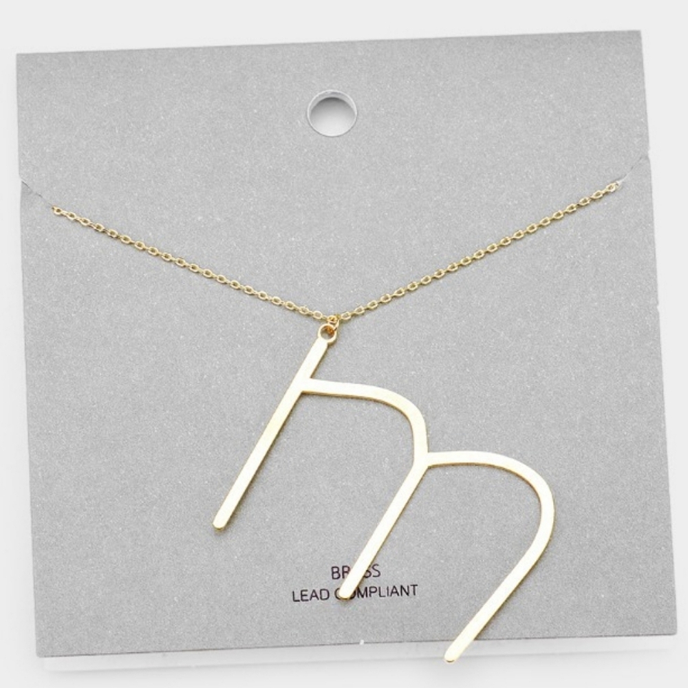 Gold M Modern Monogram Pendant Chain Necklace Initial Charm Cute Casual Simple